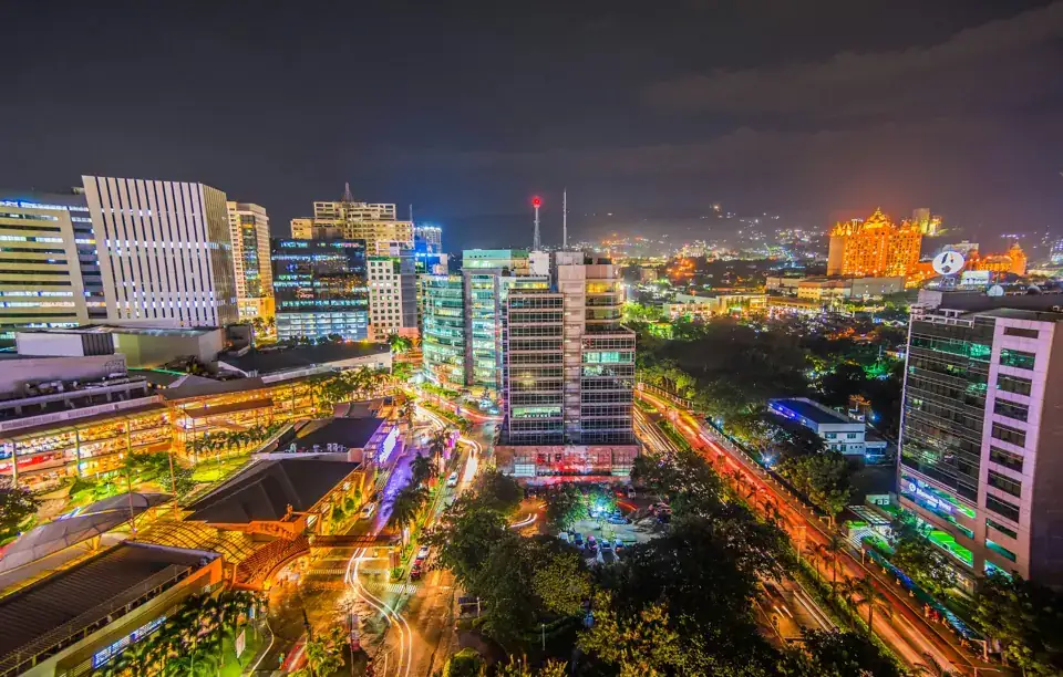 Cebu Business Park at night, city lights in a long exposure